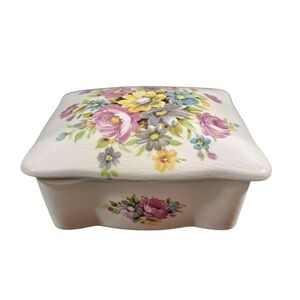 Vintage Jubilee Floral Bone China Trinket Lidded Dish Made In England